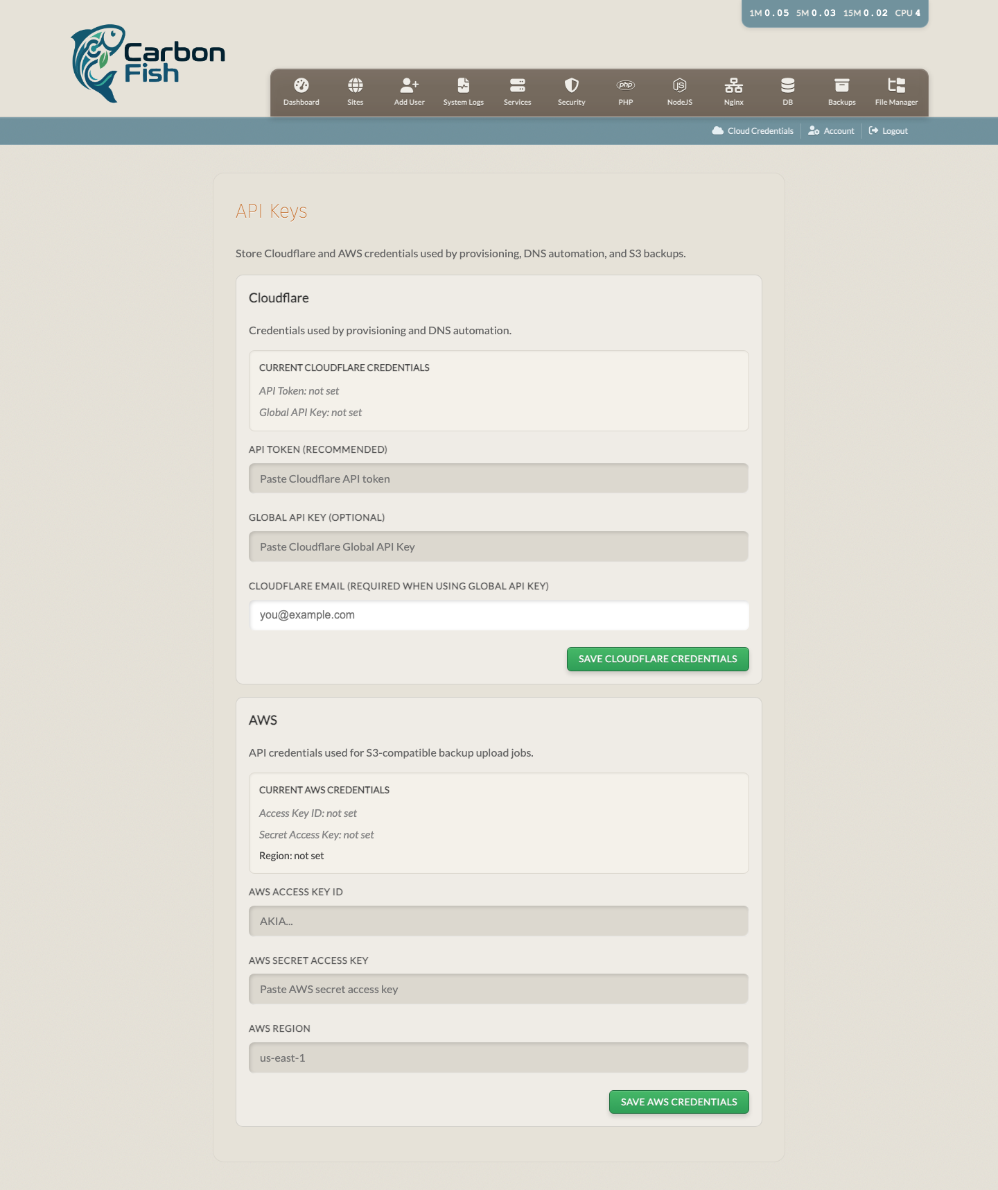 Cloudflare credentials