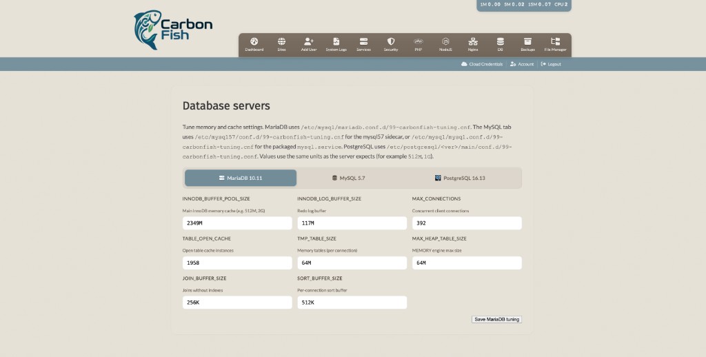 Database servers — MariaDB tuning
