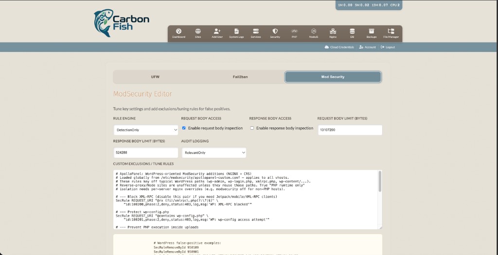 ModSecurity settings
